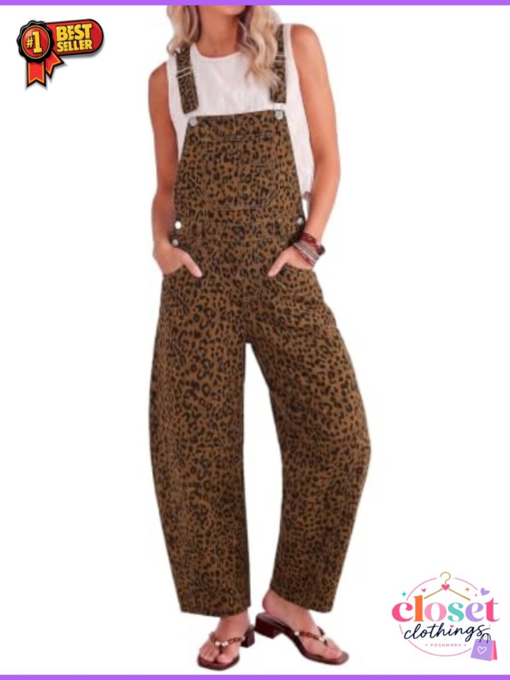 Leopard Print Barrel Leg Overalls Loose Relaxed Denim Jumpsuits 90s